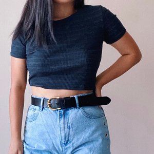 Black Zara striped cropped tee